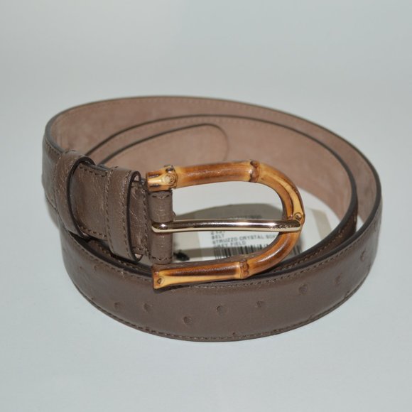 NWT GUCCI OSTRICH LEATHER SILVER HARDWARE BELT WITH BAMBOO BUCKLE - Picture 1 of 7